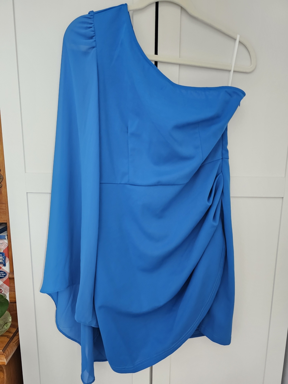 Shein NWT Cobalt Blue One-Shoulder Mini Dress - Single Flutter Sleeve.- Size L